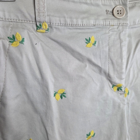 Talbots | Petite Cropped Lemon Embroidered Khaki Pants Size 10P - Picture 3 of 5